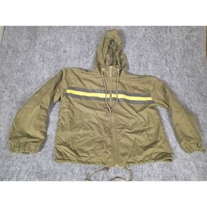New Look Windbreaker Jacket Mens Medium Olive Green Yellow Stripe Hooded Zip M